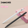 A white and black precision stylus is shown next to a pink box, designed for an iPad.