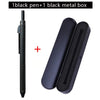 A black ballpoint pen and a black metal box are shown, with an additional product included.