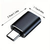 A black USB-C to USB-A adapter for data transfer, shown from the side.