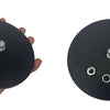 A black magnetic base mount bracket for LED lights shown in two views.