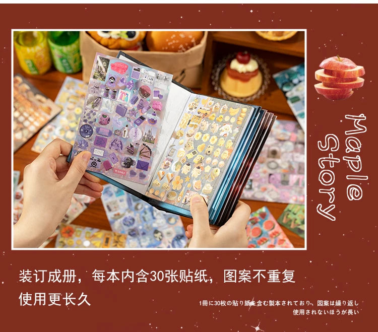A hand holds an open package of Y2K aesthetic cut film stickers with various colorful designs.