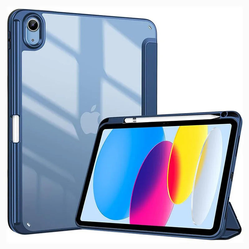 A clear TPU shockproof case for an iPad, shown alongside the device.