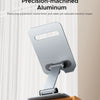 A precision-machined aluminum phone holder stand with a matte finish and beveled edges.