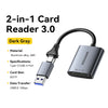 A dark gray 2-in-1 card reader featuring a USB-C port and an SD/TF slot.