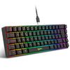A black 68-key wired RGB gaming keyboard with a detachable cable is shown against a white background.