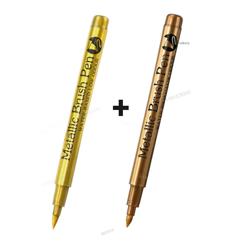 A pair of metallic brush pen markers shown next to each other.