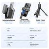 A black versatile selfie stick tripod featuring a detachable remote and stable grip for photography.