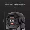 A black self-locking fluorescent steel tape measure with a push button, shown from the side.