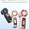 Drei Versionen eines rauen, schnellen Handheld-Ventilators in Schwarz, Beige und Pink, die ihre digitale Anzeige zeigen.