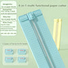 A light blue 4-in-1 multi-functional paper cutter showing different cutting lines and interchangeable knife heads.