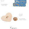A set of enamel pins featuring text like I GOT OUT OF BED TODAY and NO MORE DRAMA