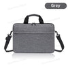 A grey nylon laptop tote bag with black carrying straps shown from the front.