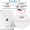 A white iPad is shown with a magnified view of its model information and compatibility list.