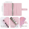 Organisateur de budget et de liquide rose A6 avec insertion de stylo, anneau en acier inoxydable et bouton magnétique.