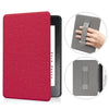 A red protective case for a Kindle Paperwhite device shown alongside a gray leather case.