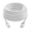 A coil of white high-speed Cat6 Ethernet cable with connectors visible at the bottom.