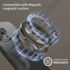 A close-up of a phone accessory showing magnetic suction compatibility with MagSafe technology.