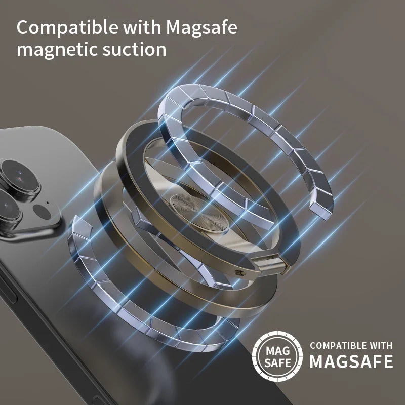 A close-up of a phone accessory showing magnetic suction compatibility with MagSafe technology.