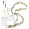 A beige stretchy breakaway ID badge lanyard with a retractable reel and a clip.