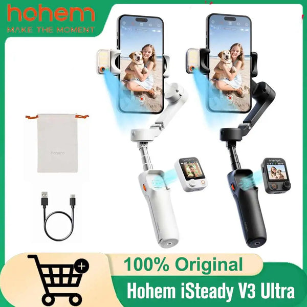Hohem iSteady V3 Ultra 3-axis smartphone gimbal stabilizer with built-in selfie stick and mounting accessories