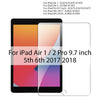 A transparent tempered glass screen protector for an iPad Air 1 or 2 Pro 9.7 inch model.