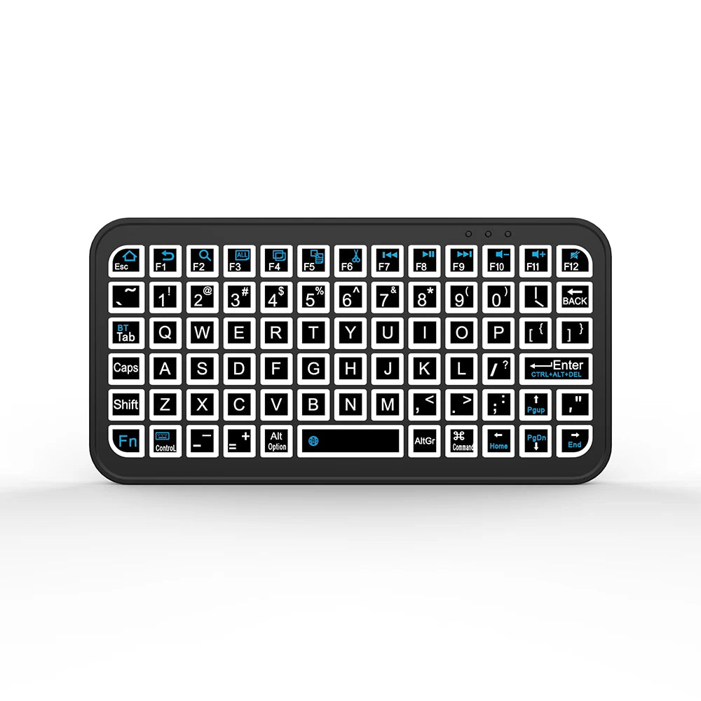 A black ultra-slim Bluetooth 5.2 keyboard with a full QWERTY layout and RGB backlight.