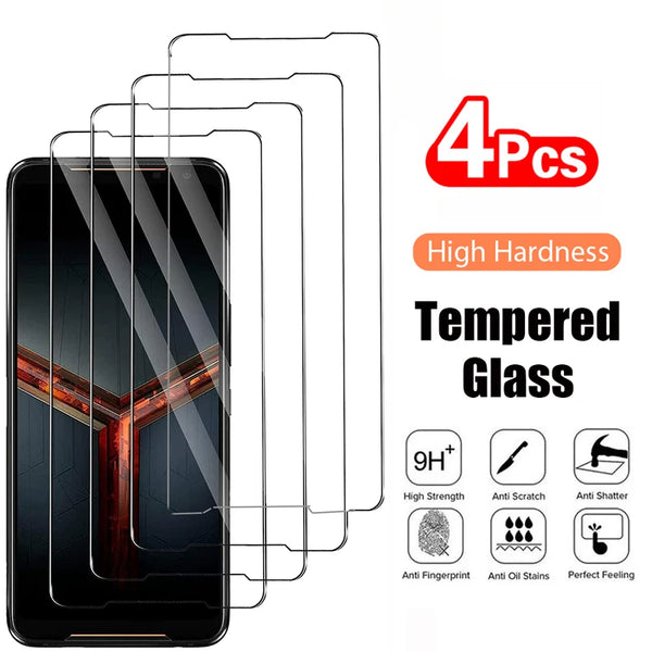 Four tempered glass screen protectors for mobile phones showing high hardness and scratch resistance features