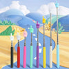 A set of colorful telescopic stainless steel teaching pointers with various colored tips and grips.