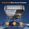 Drop-Proof Glass Screen Protector showing a device protected by a clear glass screen on a dark surface.