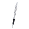 Silver metal mechanical pencil with black grip and HB lead core