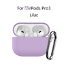 A lilac silicone protective case with a keychain for AirPods Pro 3 earbuds.