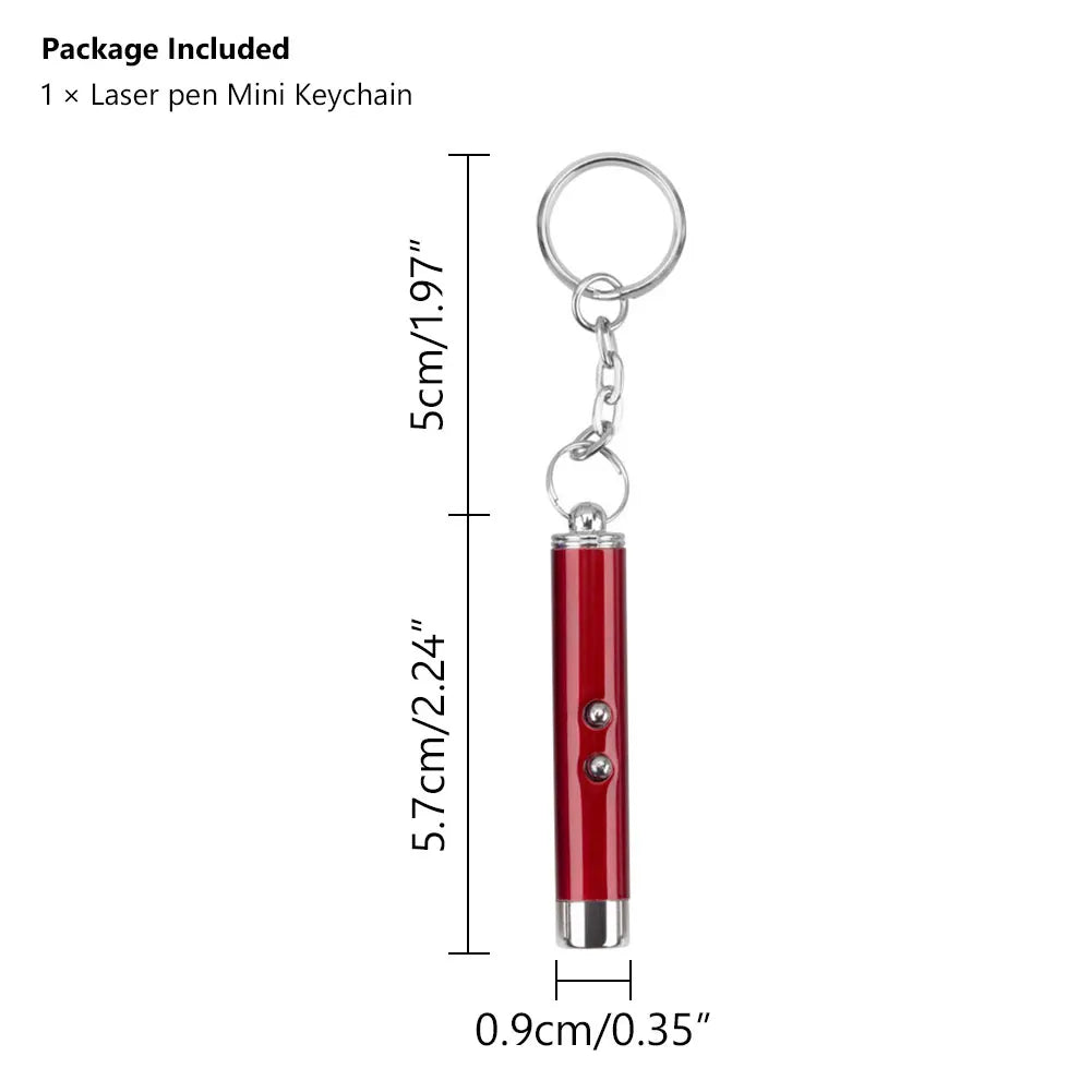 Pluma láser roja mini llavero con anillo de plata y un botón pequeño