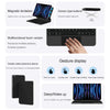 A magic keyboard cover for an iPad, showing features like magnetic levitation, touch buttons, gesture display, and sleep/wake