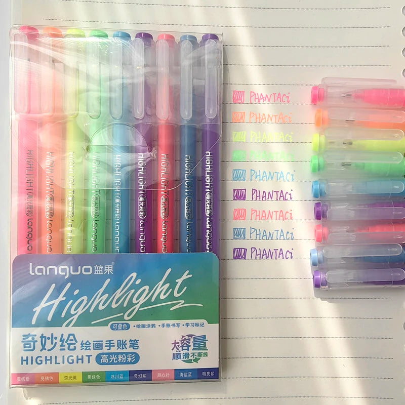 A set of nine Morandi Retro gel pens in various colors packaged in a clear plastic case.
