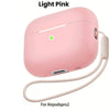 Light pink liquid silicone case for AirPods Pro 2 with a cleaning pen and lanyard