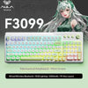 Nahaufnahme einer mintgrünen mechanischen Tastatur mit einer Illustration einer weiblichen Figur.