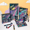 A collection of Glitter Dual-Tip Markers in various colors and packaging displayed against a yellow background.
