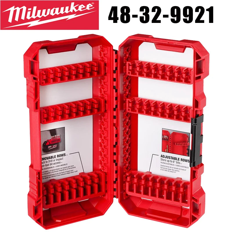 Red impact driver accessory storage case with movable and adjustable rows for organization