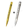 A set of metallic brush pen markers shown in gold and silver colors.