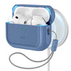 A blue charging case for AirPods Pro with a magnetic lid and a coiled cable.