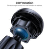 Close-up view of a black magnetic car phone mount designed for an air vent, highlighting its 360 degree rotation feature.