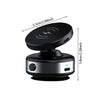 A black magnetic wireless car phone charger with a rotating base and an indicator light.