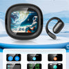 A black LED-Farb-Smart display device showing various interactive interfaces for managing earbuds and functions.