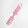 A pink durable PVC luggage tag with a loop handle and the text Happy Flight and Luggage.