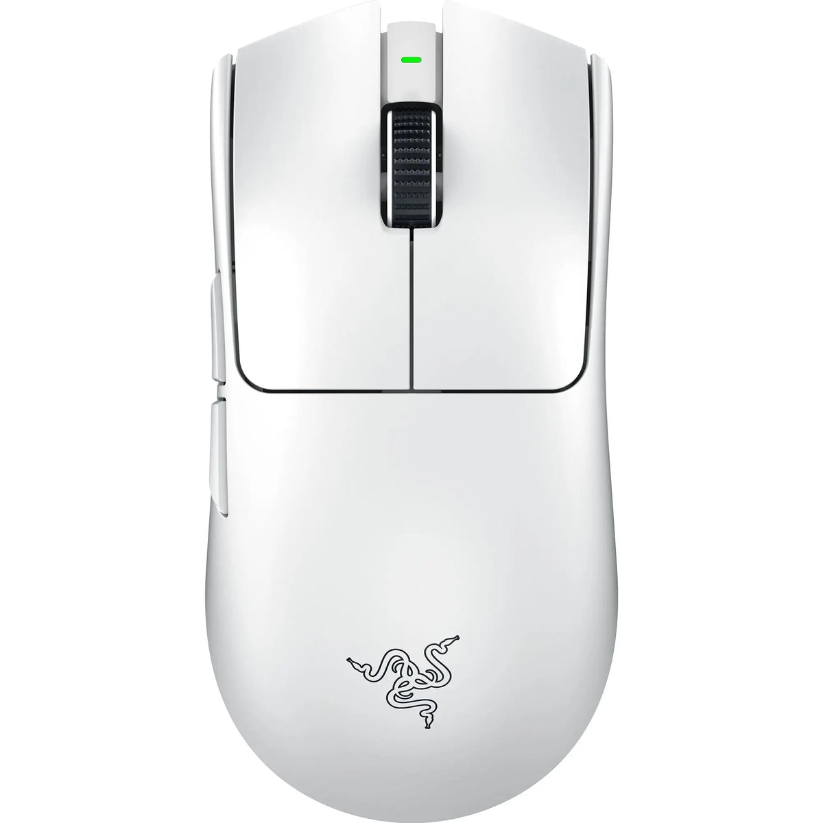 A white Razer Viper V3 Pro wireless gaming mouse shown from above.
