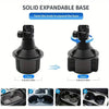 Black solid expandable base universal car mount for phones and tablets with a 360 degree rotating long arm