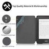 A dark gray magnetic protective case for a Kindle e-reader showing its material features.