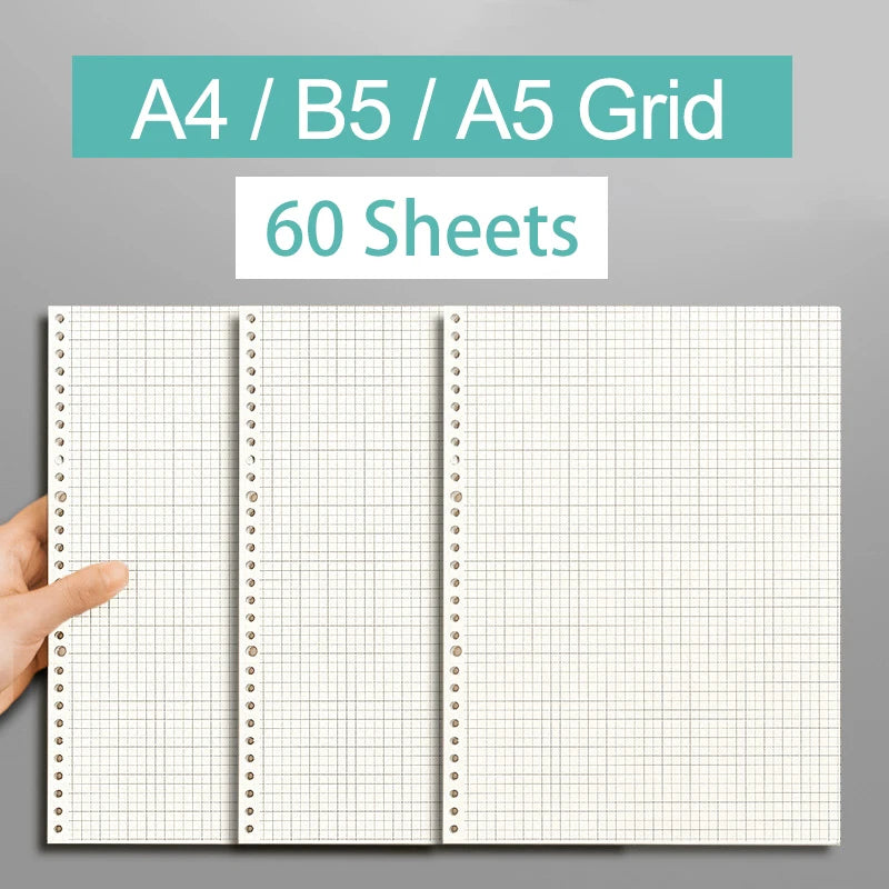 Set de carnets à grilles comprenant 60 feuilles en tailles A4, B5 et A5.