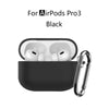 Black silicone protective case with keychain for AirPods Pro 3 earbuds