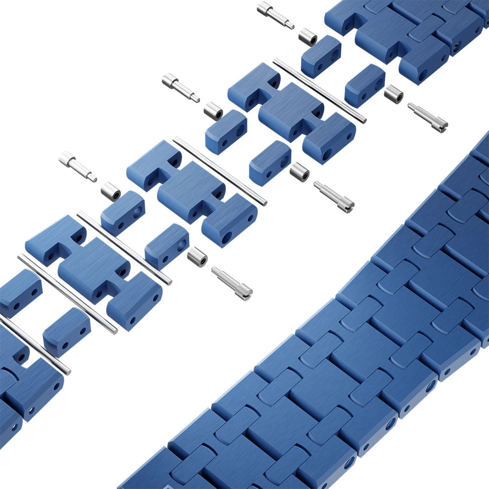 Blue ceramic watch case and strap set with multiple watch bands displayed on a white background.